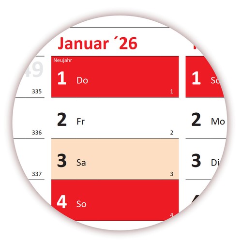 XXL Wandkalender gerollt Wandplaner DIN A0 2026 (rot2) große Tageskästchen - Bild 2 von 5