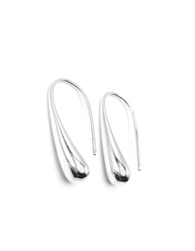 Vintage Modernist Sleek Punk Polished Silver Teardrop Threader Earrings