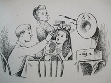 DE CAPPE SIGNED MID CENTURY DRAWING Illustration ORIGINAL SURREAL SINGING RADIO