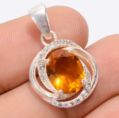 Natural Citrine Zircon Gemstone Pendant Handmade Women Jewelry Wedding Gift FZ