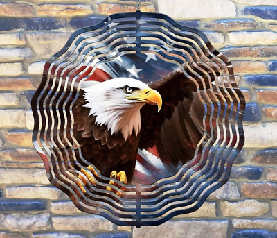 8 Inch Eagle in Flight USA American Flag Hanging Wind Spinner Garden 8rws009