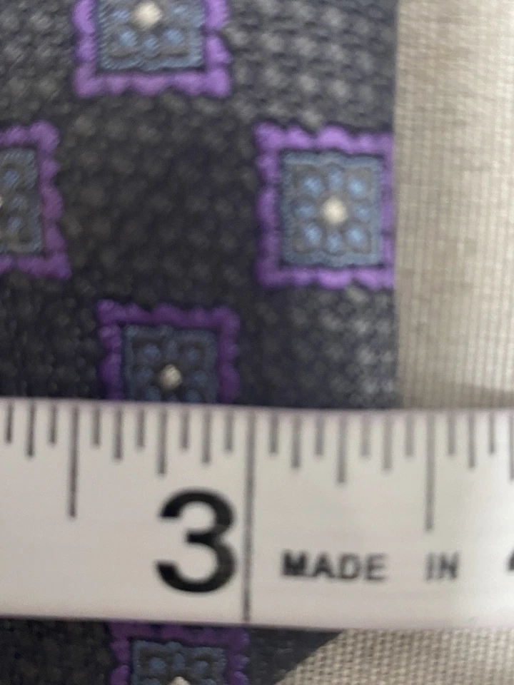 Canali 男式 100% 真丝领带意大利制造紫色灰色几何图案 — 第 4/4 张图片