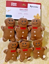ZippyPaws 6-Pack Holiday MINIZ GINGERBREAD MEN Squeaky Dog Toy -FREE SHIPPING-