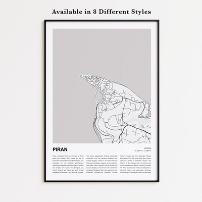 Piran City Map Print, Slovenia Travel Poster, Modern Map, Wall Decor Art