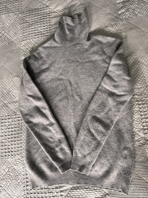 Massimo Dutti Gray 100% Cashmere Ribbed Turtleneck Pullover Sweater Women
