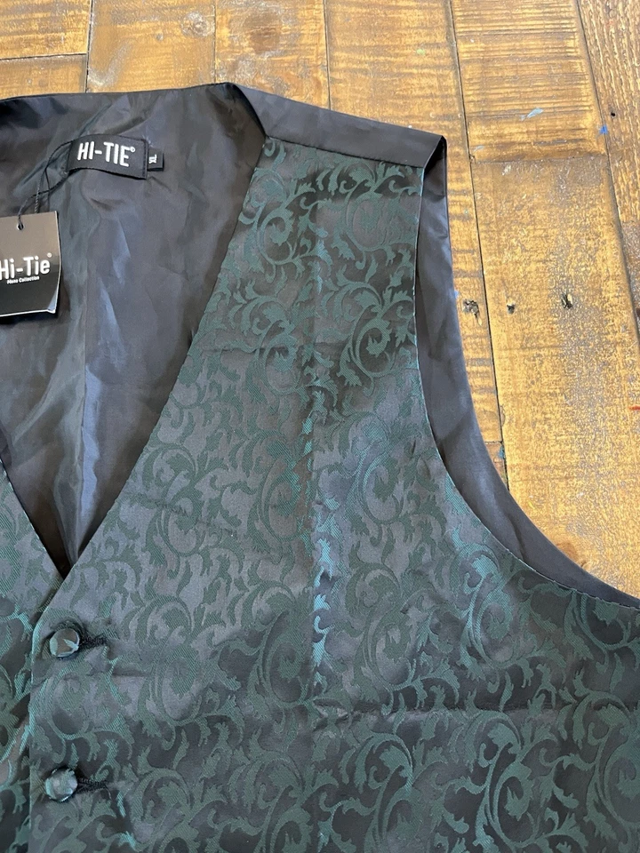 Hi-Tie Formal Vest Green And Black Paisley Men’s Size XL NWT Goth - Image 4 of 4