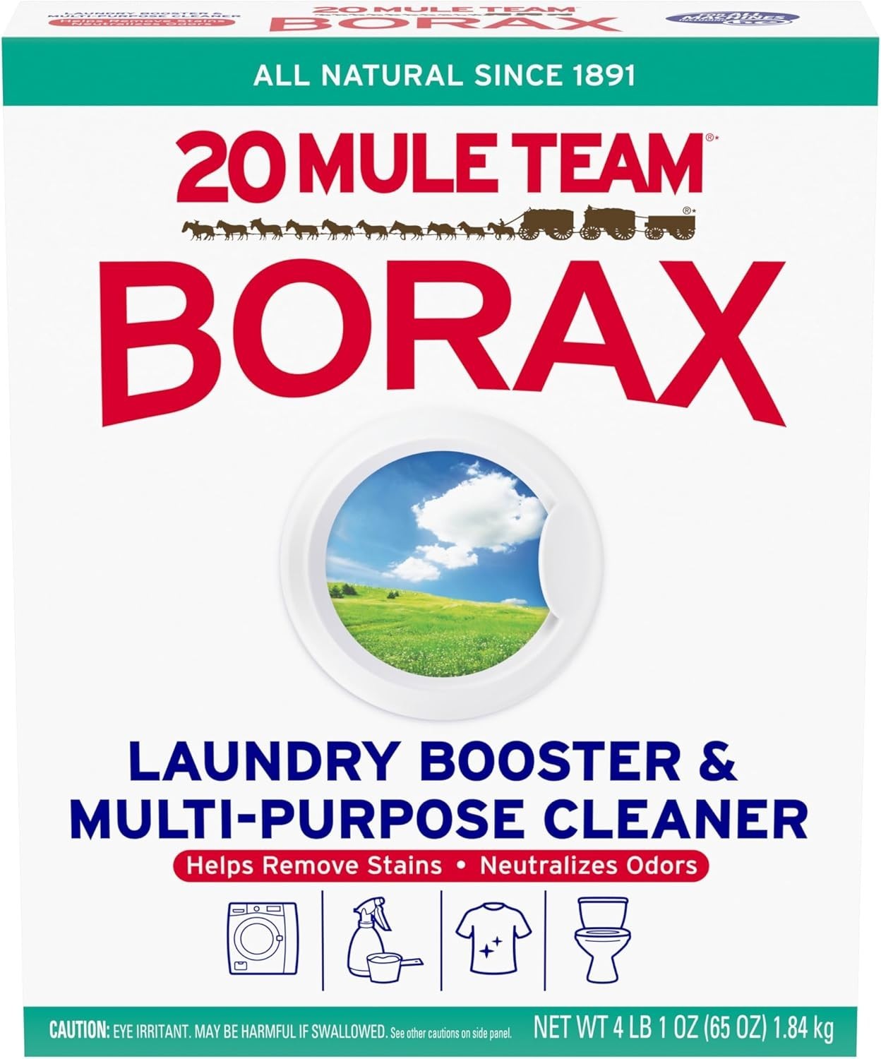20 Mule Team Laundry Detergent All Natural Booster, Multi Purpose Cleaner-65Oz