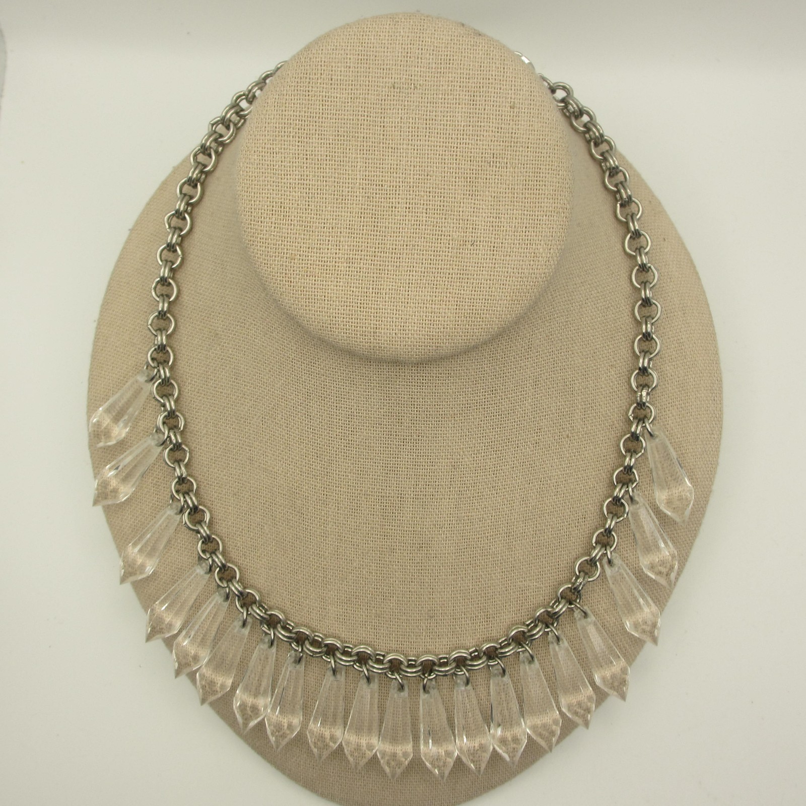 Lucite Necklace Drop Dangle Statement Silver Tone… - image 1