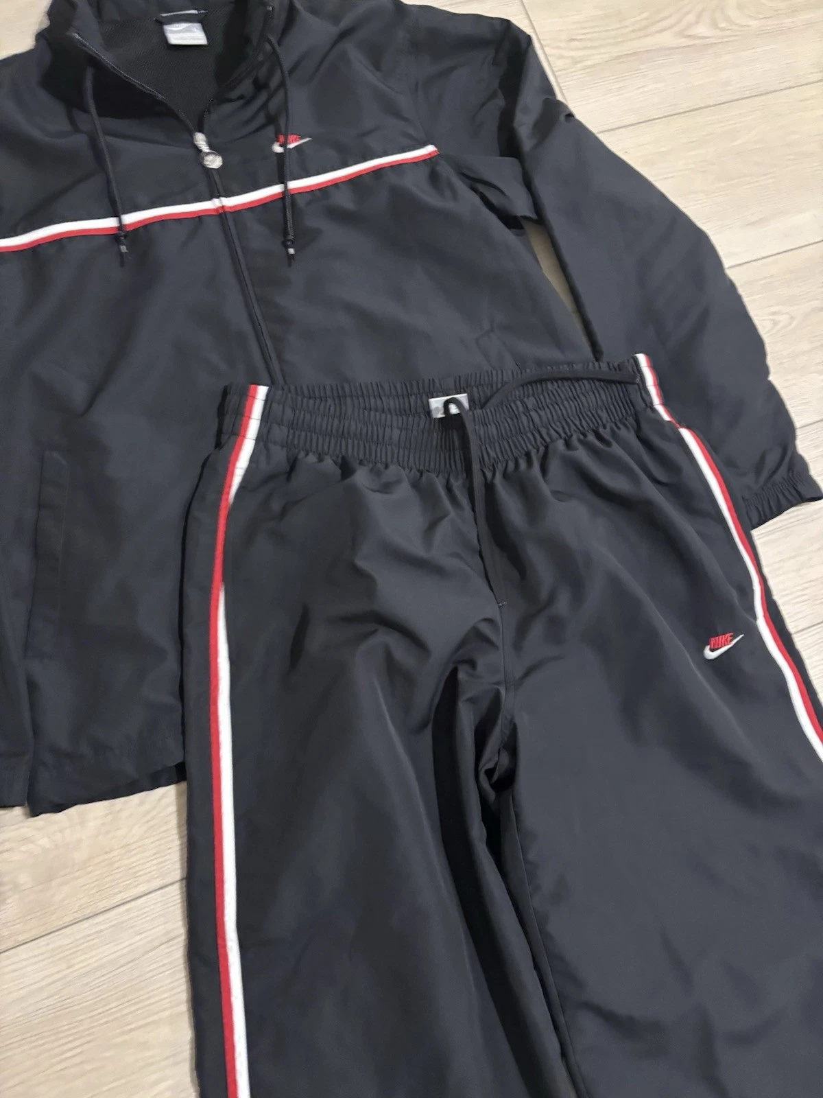 Vintage Y2k Nike Track Pant Suit Windbreaker Men Large Black Red 2-Pc Set Rare
