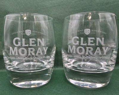 Two Glen Moray Distillery Speyside Single Malt Scotch Whisky Glasses