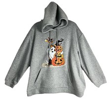 Halloween Hoodie Sweatshirt Gray Pumpkins Ghost Womens XL 2021