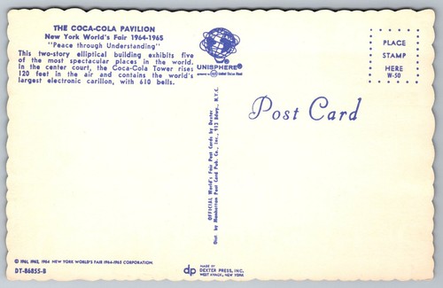 Vintage 1964-65 New York World's Fair Coca-Cola Pavilion Postcard AA45 - Picture 2 of 2