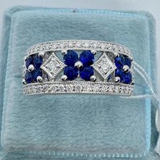 2.70Ct Round Cut Lab-Created Blue Sapphire Wedding Ring 14K White Gold Plated
