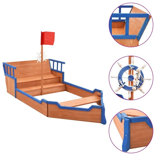 Tannenholz Sandkasten Piratenschiff Holzsandkasten Sandbox Sandkiste Vidaxl-image