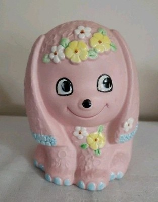 Vtg Kitsch Puppy Dog Pink Planter JAPAN  Flowers Retro 1950's Ceramic 5.5''T EUC