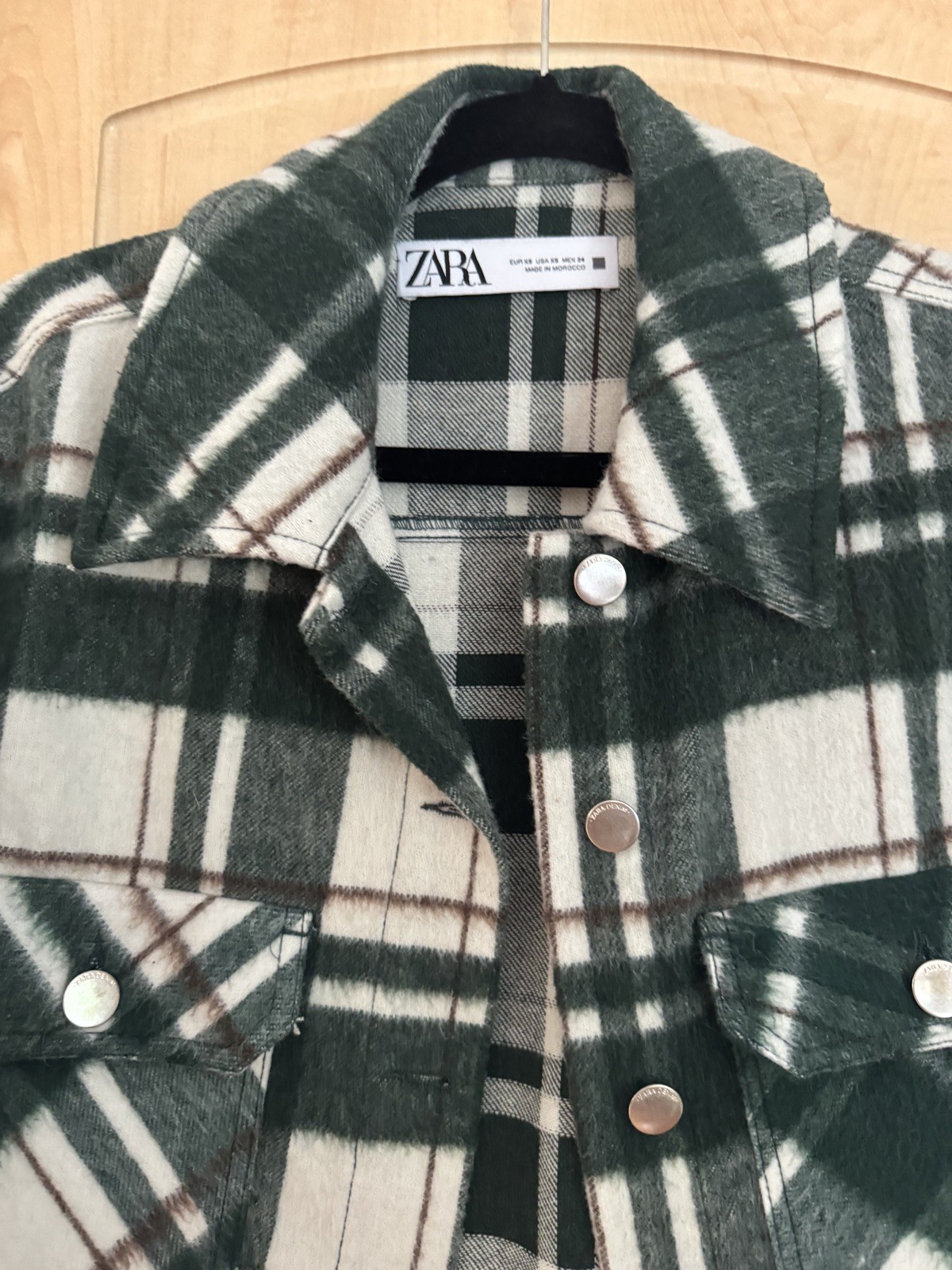 Zara Green Check Jacket Size XS RRP £60 Great Condition image 2