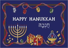 5x8 Milliken Happy Hanukkah Blue Pictorial Menorah Area Rug - Approx 5'4"x7'8"