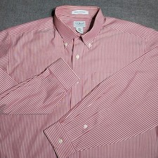Mens L.L. Bean Wrinkle Resistant Long Sleeve Button Down Shirt Red Striped Large
