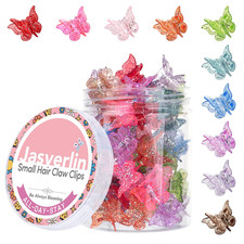 JASVERLIN Glitter Mini Butterfly Hair Claw Clips, Sparkly Colorful Hair Accessor