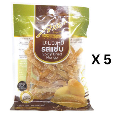 Thai Spicy Dried Mango Snack Sweet & Spicy Tropical Fruit Candy 60g X 5