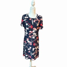 Tommy Hilfiger Navy Floral Dress Womens Size 8 Short Sleeve Shift