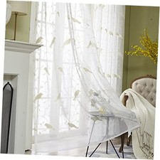 Rod Pocket Sheer Curtains Elegant 54"W x 84"L Pack of 2 Bird-white