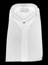 New Lord West Men  s White Tuxedo Shirt Laydown Collar Black Stripes M 34/35