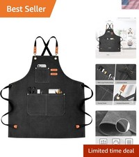 Chef Apron for Men Women Canvas Aprons with 3 Pockets Cross Back Resistant Wo...