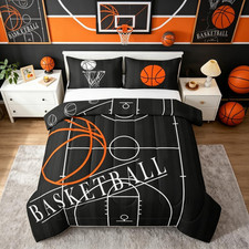 Boys Basketball Comforter Set - Reversible Sports Theme Bedding for Kids