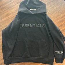 FOG Essentials Relaxed Fit Black Hoodie with Signature Chest Logo Men s Small