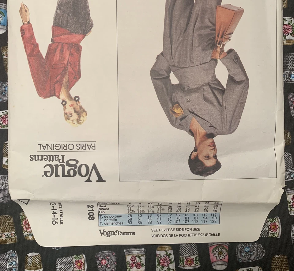 VTG VOGUE Christian Dior 2108 Wrap Peplum Jacket Skirt & Pants PATTERN 12-14-16 - Image 3 of 4