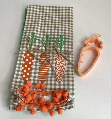 Bunny Kitchen Dish Towels Pom-Pom Trim 2 Towels Spring Easter Home Concepts New!