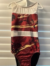 GK ELITE leotard GYMNASTICS DANCE AXS adult extra small KATELYN OHASHI red gold