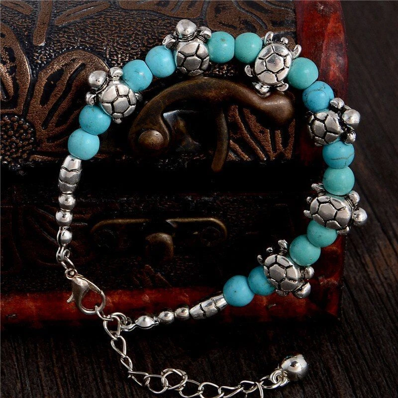 Women Natural Stone Bracelet Cute Tortoise Bangles Silver Color Bracelets 1Pcs