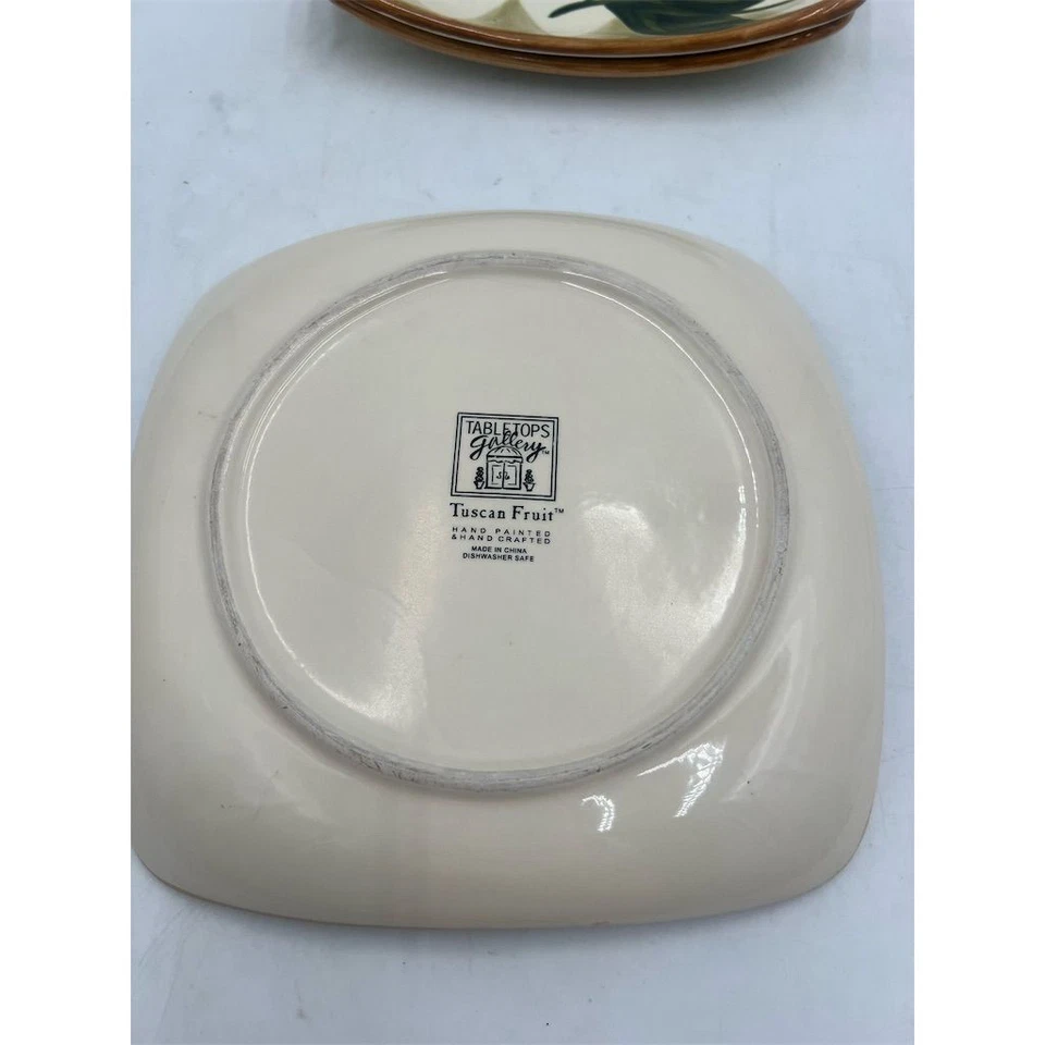 3) TABLETOPS GALLERY---TUSCAN FRUIT Hand Painted Salad/Luncheon Plates --SQUARE - Image 3 of 3
