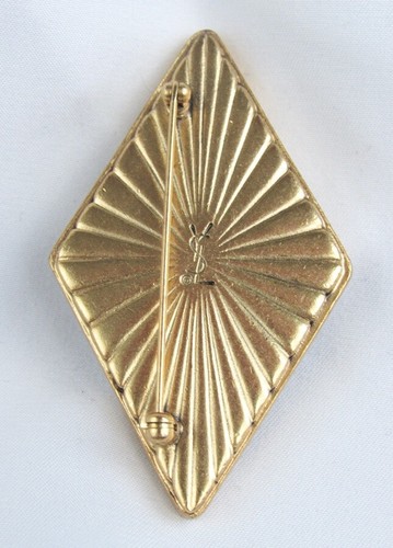 Yves Saint Laurent Blue Iridescent Prismatic Rhinestone Gold Rhombus Brooch Pin - Picture 5 of 7