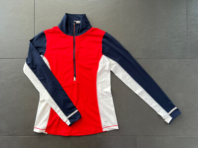 J.Crew New Balance Gr.M 38 Laufshirt Sport weiß blau rot Langarmshirt Shirt TOP!