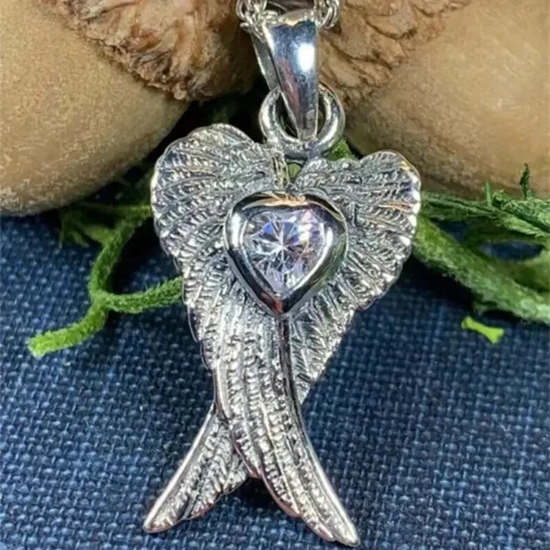 925 Sterling Silver White Topaz Guardian Angel Wings Goddess