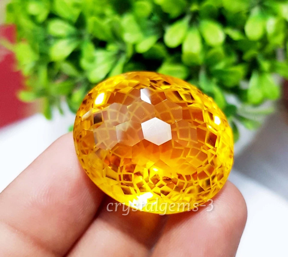 92 Ct Yellow Citrine Oval Football Carving Cut Glass Filled Loose Gemstone - Image 4 of 4