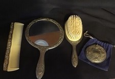plated vanity set Antique Silver Plated 3-Piece Vanity Set with Hand Mirror, Brush and Tray — listing 3