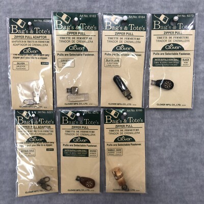 Clover Mfg Bag's & Tote's Zipper Pull Lot of 5 Pulls & 2 Pkg Of Adapters NEW #A
