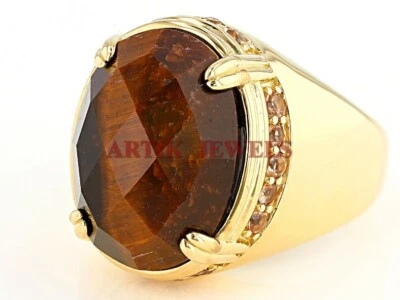 Artik Jewels Tigerauge & Rauchquarz Edelstein Ring 925 Sterling Silber Herren - Bild 1 von 4