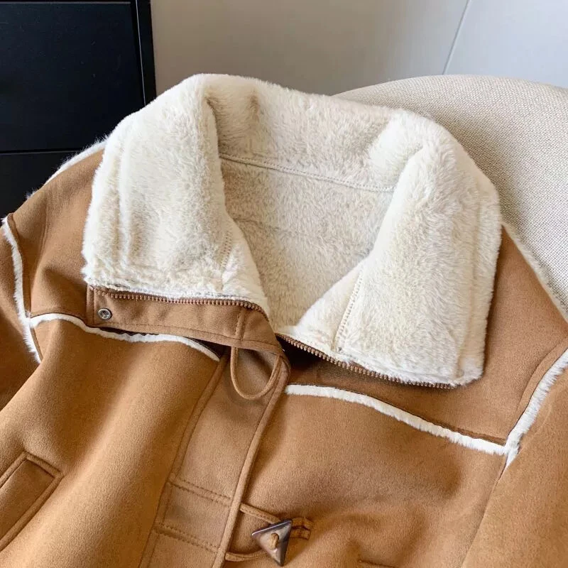 Cappotto Donna Giacca Corta Marrone Pile Simil Montone 29725 - Immagine 4 di 4