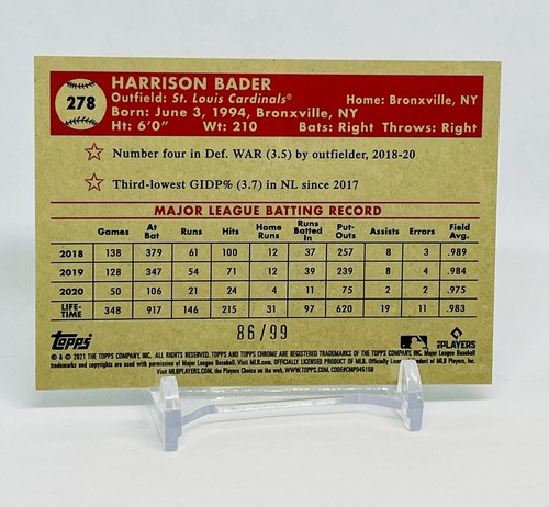 2021 Topps Chrome Platinum - Green/Yellow Refractor - Harrison Bader #278 /99 - Bild 2 von 2