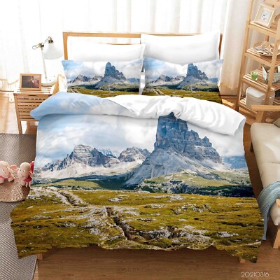 3D Schneeberg Wiese Himmel Steppdeckenbezüge Bettbezüge Set Bettwäsche