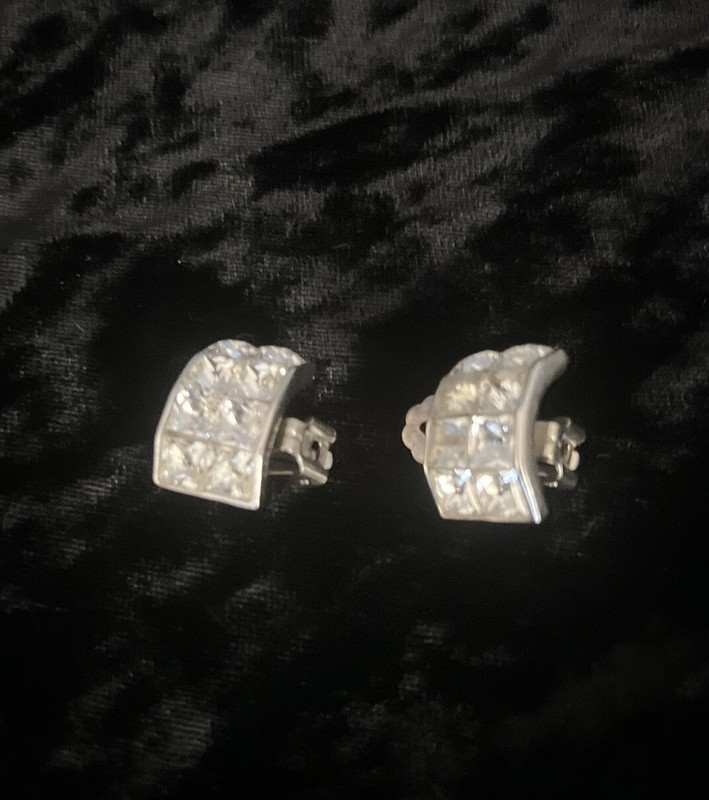 Vintage Gorgeous Pave Crystal Rhinestone Silvertone  Half Hoop Clip-On Earrings
