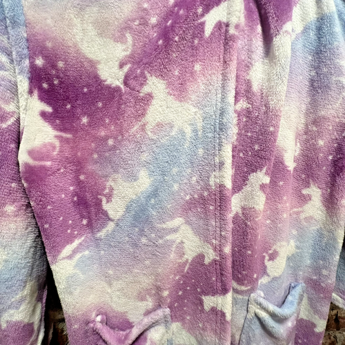 Youth Unicorn Hooded Robe 12–13 Blue Purple Galaxy Stars Cozy Soft Fleece - Picture 9 of 10
