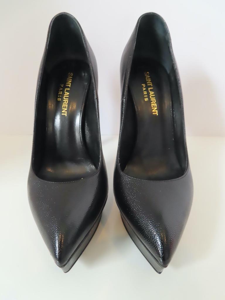 Saint Laurent Black Leather Janis Platform Pumps/Shoes EUR 36 $795