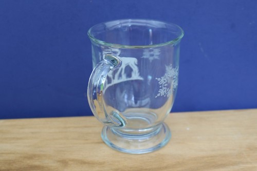 Anchor Hocking Cafe Clear Glass Mug White Reindeer 14 oz Coffee Cup - Picture 3 of 4