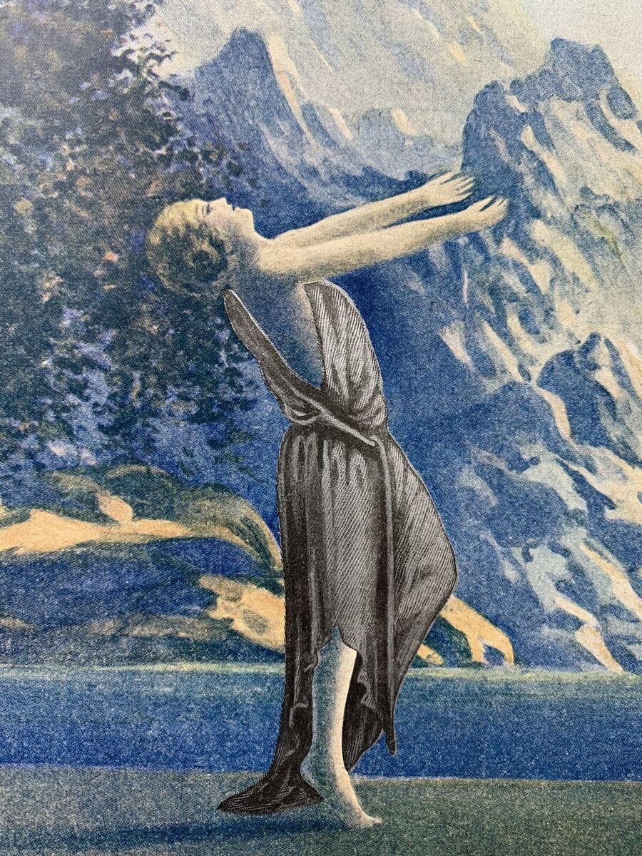 ビンテージ Robert Wood ロバートウッド 複製画 レトロ 昭和 当時物 複製画「山と川の風景」Robert Wood ロバート·ウッド 油彩画